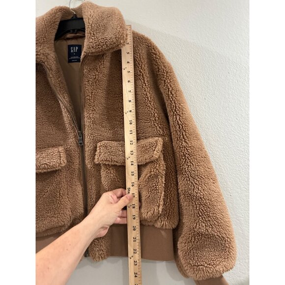 Gap Women's Faux Sherpa Moto Jacket - Brown - Size Small T Teddy Bear Jacket - Picture 7 of 9